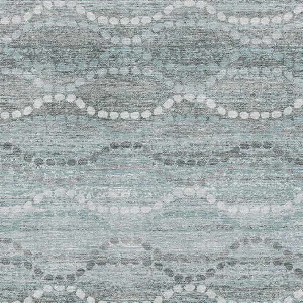 HomeRoots 8' Teal and Ivory Abstract Geometric Round Rug - Washable, UV-Protected, Stain-Resistant, Durable Design 715300