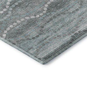 HomeRoots 8' Teal and Ivory Abstract Geometric Round Rug - Washable, UV-Protected, Stain-Resistant, Durable Design 715300