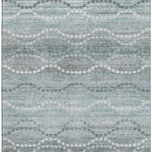 HomeRoots 8' Teal and Ivory Abstract Geometric Round Rug - Washable, UV-Protected, Stain-Resistant, Durable Design 715300