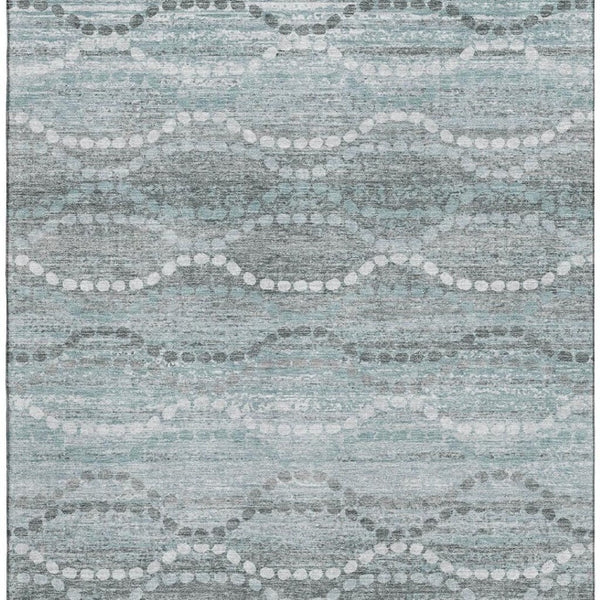 HomeRoots 8' Teal and Ivory Abstract Geometric Round Rug - Washable, UV-Protected, Stain-Resistant, Durable Design 715300