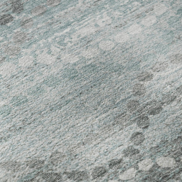 HomeRoots 8' Teal and Ivory Abstract Geometric Round Rug - Washable, UV-Protected, Stain-Resistant, Durable Design 715300