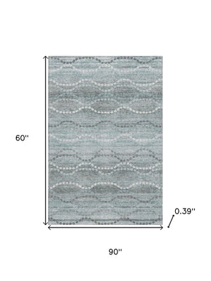 HomeRoots 8' Teal and Ivory Abstract Geometric Round Rug - Washable, UV-Protected, Stain-Resistant, Durable Design 715300