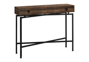 English Elm Accent Table Rustic Wood-Look End Table with Black Metal X Base, Nightstand with Drawer for Living Room Brown 52 L x 15 W x 6 H B2710P219289