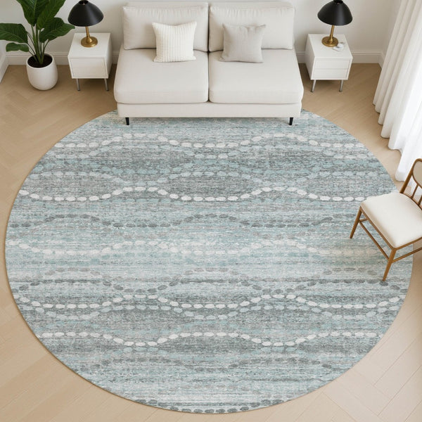 HomeRoots 8' X 10' Stylish Teal & Ivory Abstract Area Rug - Washable, UV Protected, Non-Slip, Family Friendly! 715301