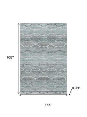 HomeRoots 10' X 14' Teal & Ivory Abstract Geometric Area Rug - Washable, UV-Protected, Perfect for High-Traffic Spaces 715303