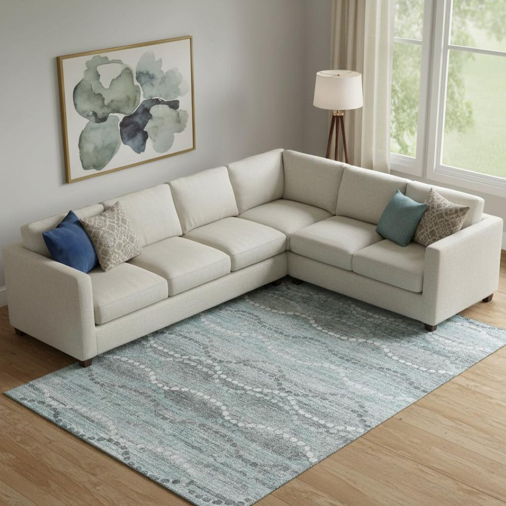 HomeRoots 10' X 14' Teal & Ivory Abstract Geometric Area Rug - Washable, UV-Protected, Perfect for High-Traffic Spaces 715303