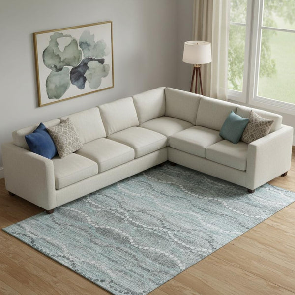 HomeRoots 10' X 14' Teal & Ivory Abstract Geometric Area Rug - Washable, UV-Protected, Perfect for High-Traffic Spaces 715303