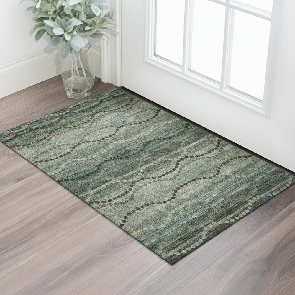 HomeRoots 5' X 8' Sage and Gray Abstract Geometric Area Rug - Washable, UV-Protected, Family-Friendly Style! 715305