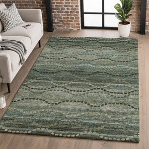 HomeRoots 8' Sage and Gray Abstract Round Rug - Washable, Stain Resistant, UV Protected for Modern Spaces 715306