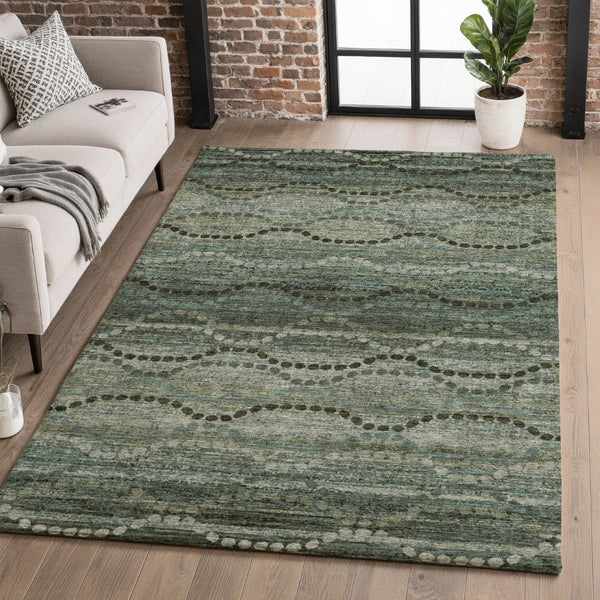 HomeRoots 8' Sage and Gray Abstract Round Rug - Washable, Stain Resistant, UV Protected for Modern Spaces 715306