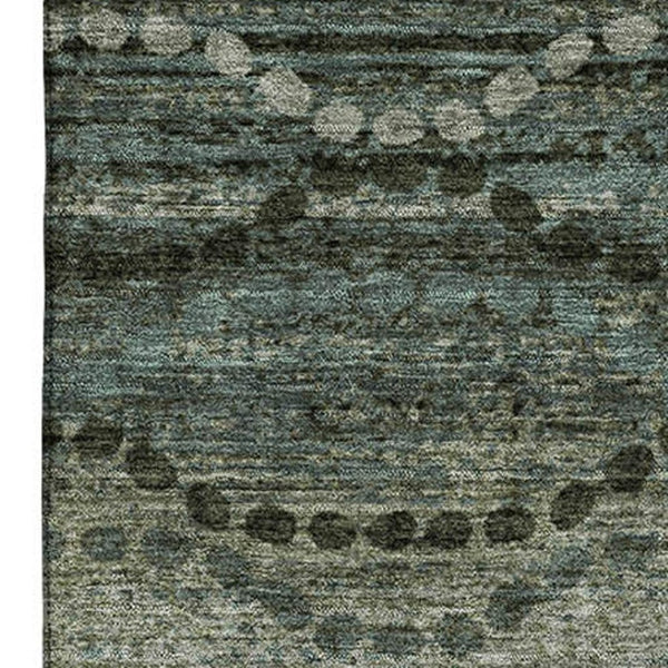 HomeRoots 8' Sage and Gray Abstract Round Rug - Washable, Stain Resistant, UV Protected for Modern Spaces 715306