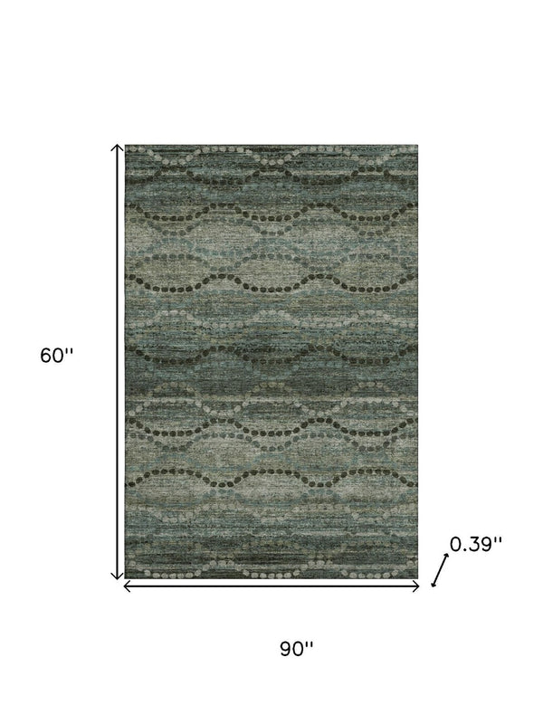 HomeRoots 8' Sage and Gray Abstract Round Rug - Washable, Stain Resistant, UV Protected for Modern Spaces 715306