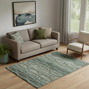 HomeRoots 8' Sage and Gray Abstract Round Rug - Washable, Stain Resistant, UV Protected for Modern Spaces 715306