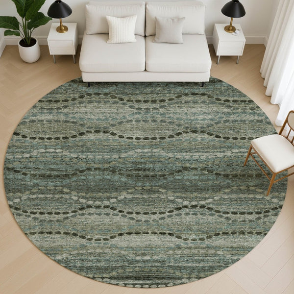 HomeRoots 8' X 10' Sage and Gray Abstract Geometric Area Rug - Washable, UV-Protected, Perfect for Homes with Kids! 715307