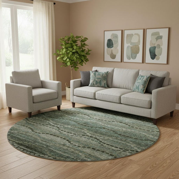 HomeRoots 8' X 10' Sage and Gray Abstract Geometric Area Rug - Washable, UV-Protected, Perfect for Homes with Kids! 715307