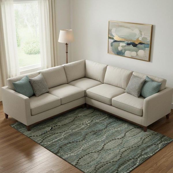 HomeRoots 9' X 12' Sage and Gray Abstract Geometric Area Rug - Washable, UV Protected, Perfect for Any Room! 715308
