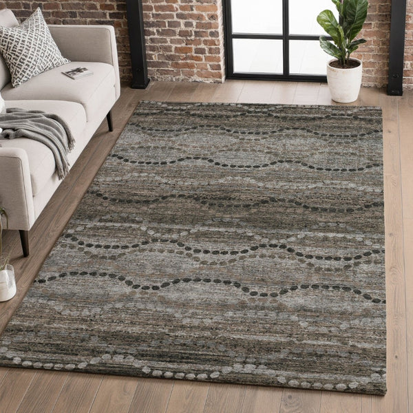 HomeRoots 5' x 8' Chocolate & Gray Abstract Geometric Area Rug - Washable, UV-Protected, Durable Style 715311