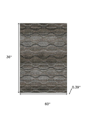 HomeRoots 5' x 8' Chocolate & Gray Abstract Geometric Area Rug - Washable, UV-Protected, Durable Style 715311