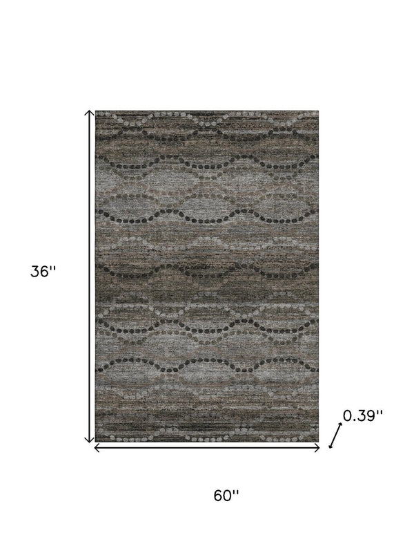 HomeRoots 5' x 8' Chocolate & Gray Abstract Geometric Area Rug - Washable, UV-Protected, Durable Style 715311