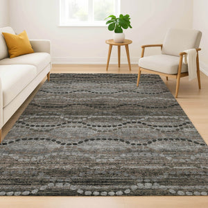 HomeRoots 5' x 8' Chocolate & Gray Abstract Geometric Area Rug - Washable, UV-Protected, Durable Style 715311