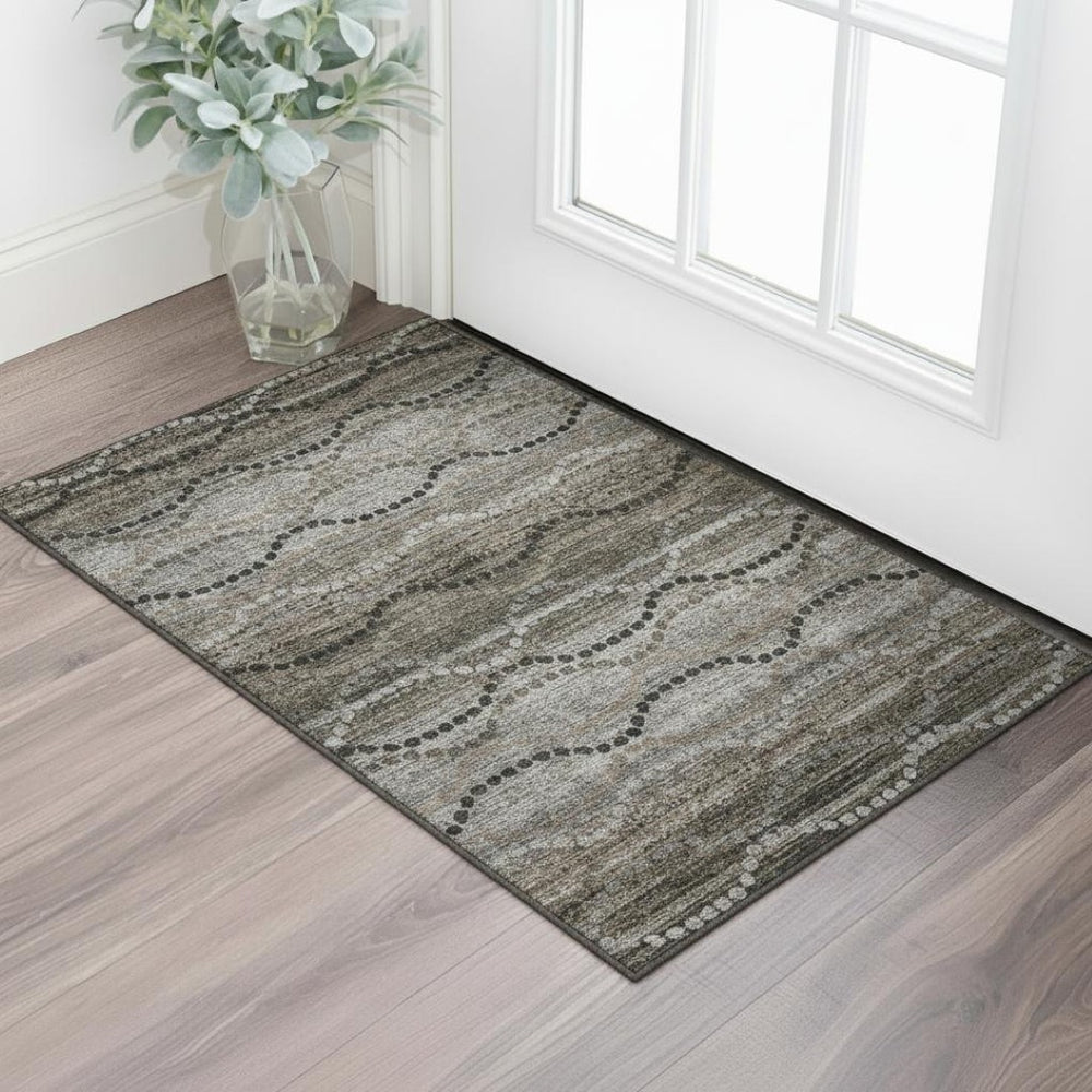 HomeRoots 5' x 8' Chocolate & Gray Abstract Geometric Area Rug - Washable, UV-Protected, Durable Style 715311