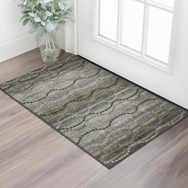 HomeRoots 5' x 8' Chocolate & Gray Abstract Geometric Area Rug - Washable, UV-Protected, Durable Style 715311