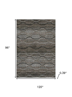 HomeRoots 9' X 12' Chocolate and Gray Abstract Area Rug - Washable, UV-Protected, Durable for Busy Homes! 715314