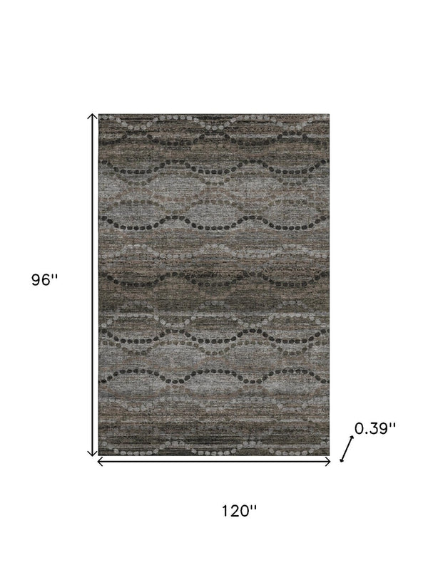 HomeRoots 9' X 12' Chocolate and Gray Abstract Area Rug - Washable, UV-Protected, Durable for Busy Homes! 715314