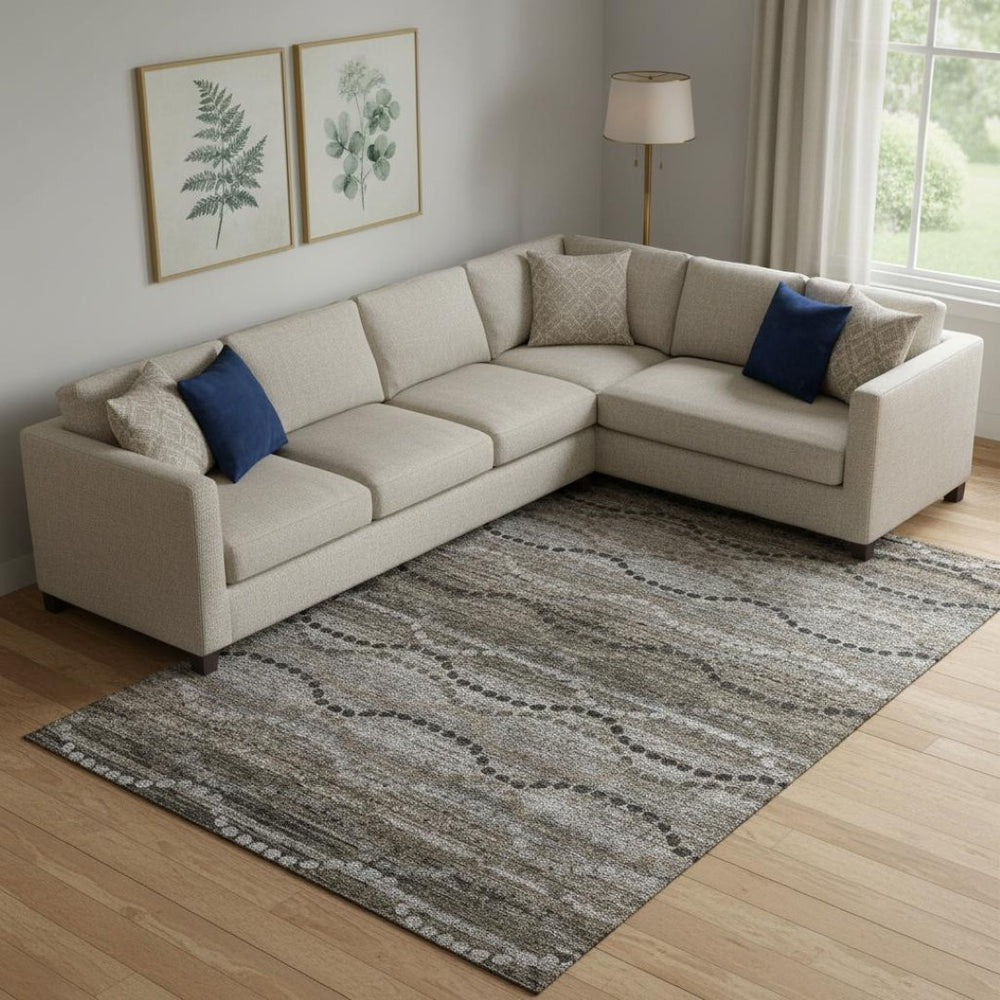 HomeRoots 9' X 12' Chocolate and Gray Abstract Area Rug - Washable, UV-Protected, Durable for Busy Homes! 715314