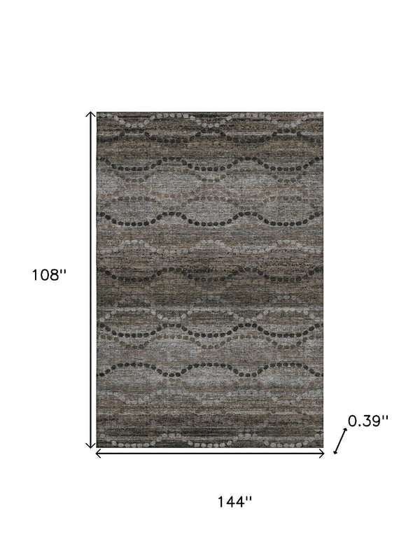 HomeRoots 10' X 14' Chocolate and Gray Abstract Geometric Area Rug - Durable, Washable, UV Protected Design 715315