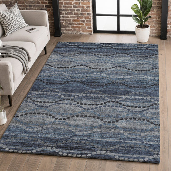 HomeRoots 5' X 8' Navy Blue & Gray Abstract Geometric Area Rug - Washable, Stain-Resistant, UV Protected Design 715317