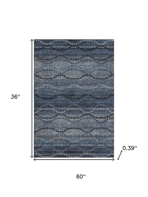 HomeRoots 5' X 8' Navy Blue & Gray Abstract Geometric Area Rug - Washable, Stain-Resistant, UV Protected Design 715317
