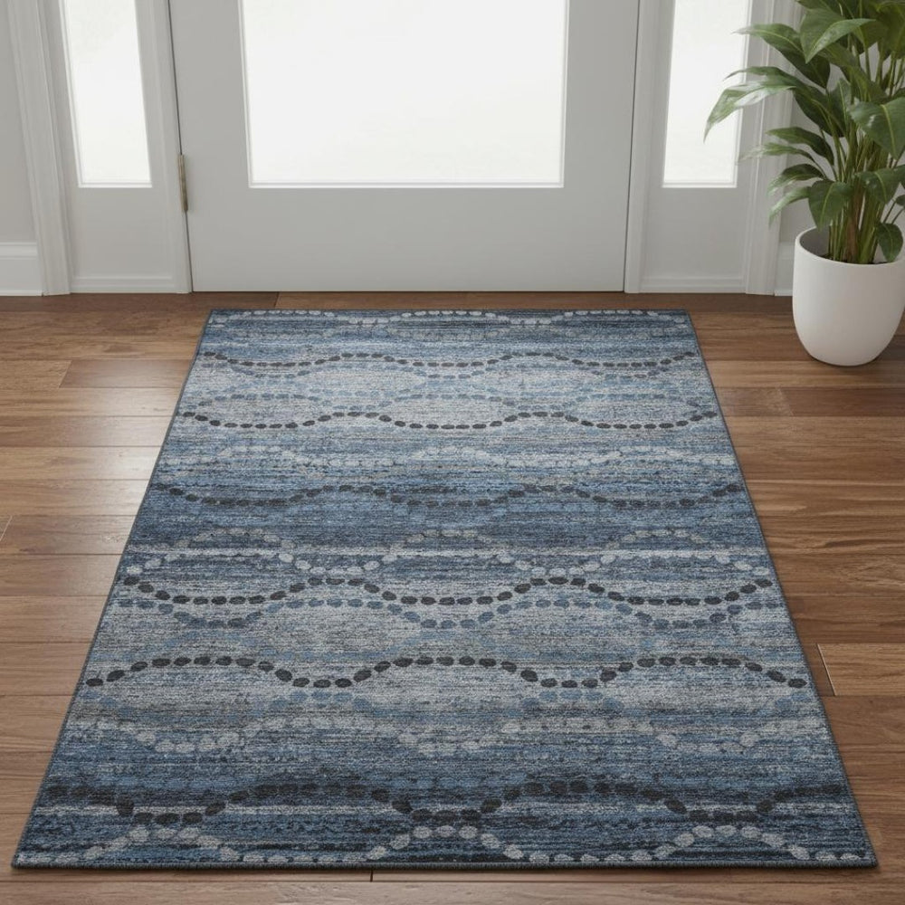HomeRoots 5' X 8' Navy Blue & Gray Abstract Geometric Area Rug - Washable, Stain-Resistant, UV Protected Design 715317