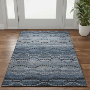 HomeRoots 5' X 8' Navy Blue & Gray Abstract Geometric Area Rug - Washable, Stain-Resistant, UV Protected Design 715317