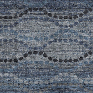 HomeRoots 8' Navy Blue and Gray Abstract Geometric Washable Round Rug - UV Protected, Stain Resistant Design 715318