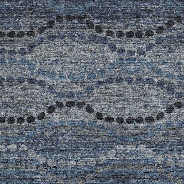 HomeRoots 8' Navy Blue and Gray Abstract Geometric Washable Round Rug - UV Protected, Stain Resistant Design 715318