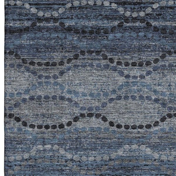 HomeRoots 8' Navy Blue and Gray Abstract Geometric Washable Round Rug - UV Protected, Stain Resistant Design 715318