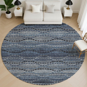 HomeRoots 8' X 10' Contemporary Navy Blue & Gray Abstract Geometric Area Rug - Washable, UV Protected, Durable! 715319