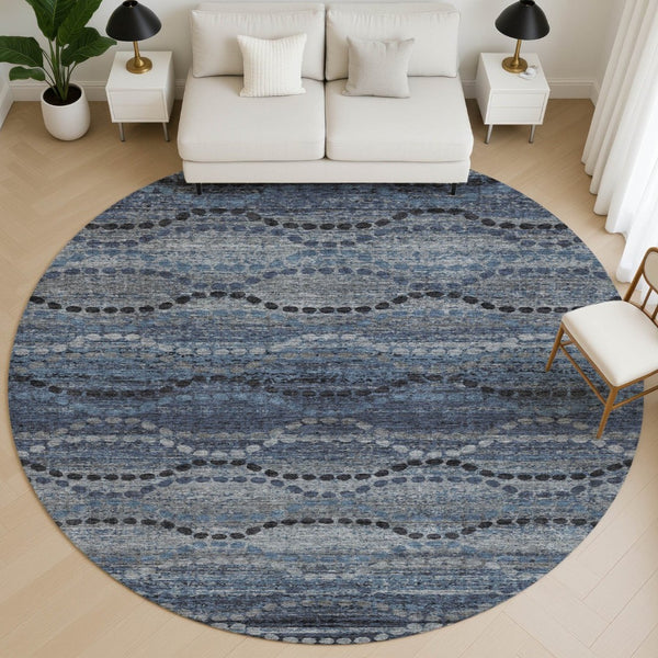 HomeRoots 8' X 10' Contemporary Navy Blue & Gray Abstract Geometric Area Rug - Washable, UV Protected, Durable! 715319