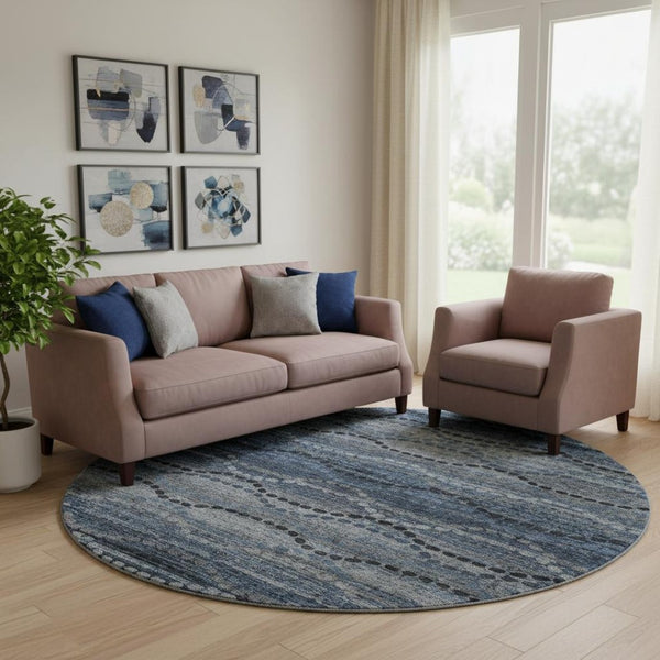 HomeRoots 8' X 10' Contemporary Navy Blue & Gray Abstract Geometric Area Rug - Washable, UV Protected, Durable! 715319