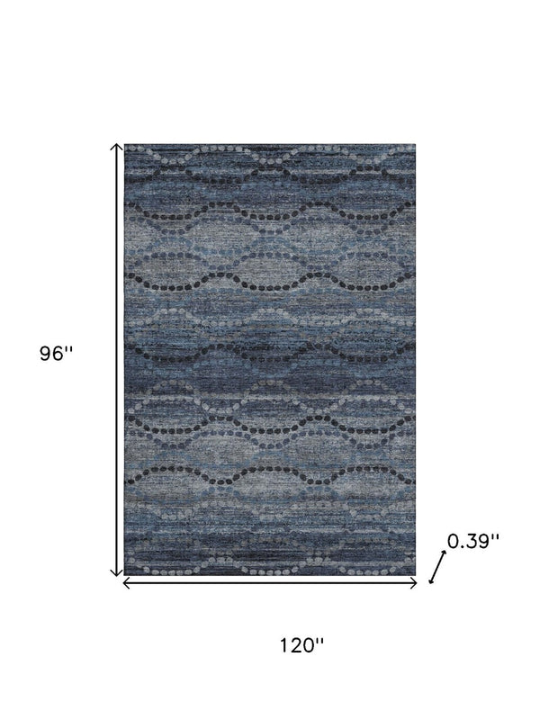 HomeRoots 9' X 12' Navy Blue & Gray Abstract Geometric Washable Area Rug with UV Protection for Homes 715320