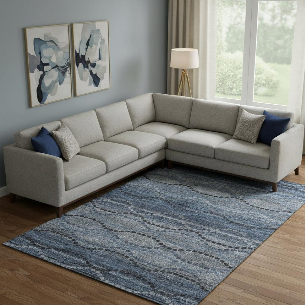 HomeRoots 9' X 12' Navy Blue & Gray Abstract Geometric Washable Area Rug with UV Protection for Homes 715320