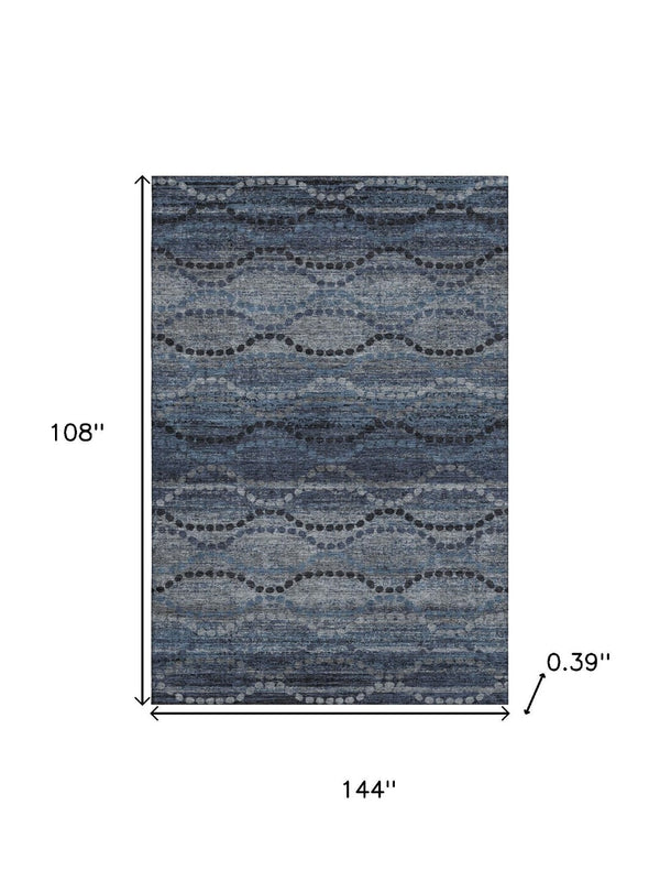 HomeRoots 10' X 14' Navy Blue & Gray Geometric Washable Area Rug with UV Protection for Stylish Durability 715321