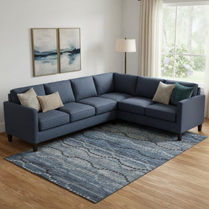 HomeRoots 10' X 14' Navy Blue & Gray Geometric Washable Area Rug with UV Protection for Stylish Durability 715321