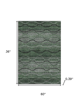 HomeRoots 5' Olive Green & Gray Abstract Geometric Washable Area Rug – UV Protected, Stain-Resistant Design 715323