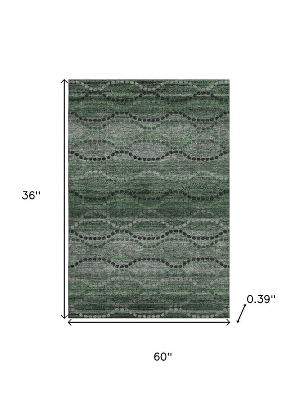 HomeRoots 5' Olive Green & Gray Abstract Geometric Washable Area Rug – UV Protected, Stain-Resistant Design 715323