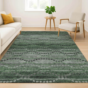 HomeRoots 5' Olive Green & Gray Abstract Geometric Washable Area Rug – UV Protected, Stain-Resistant Design 715323
