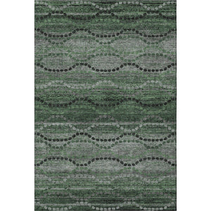 HomeRoots 8' Olive Green and Gray Abstract Round Rug - Washable, Stain-Resistant, UV-Protected for Modern Spaces 715324