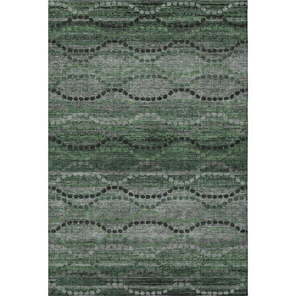 HomeRoots 8' Olive Green and Gray Abstract Round Rug - Washable, Stain-Resistant, UV-Protected for Modern Spaces 715324