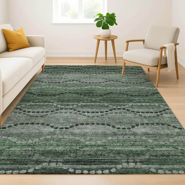 HomeRoots 9' X 12' Olive Green & Gray Abstract Geometric Area Rug – Stylish, Washable, UV-Protected & Durable 715326